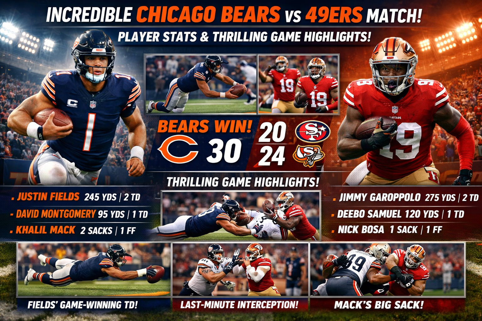 Chicago Bears vs 49ers Match Player Stats